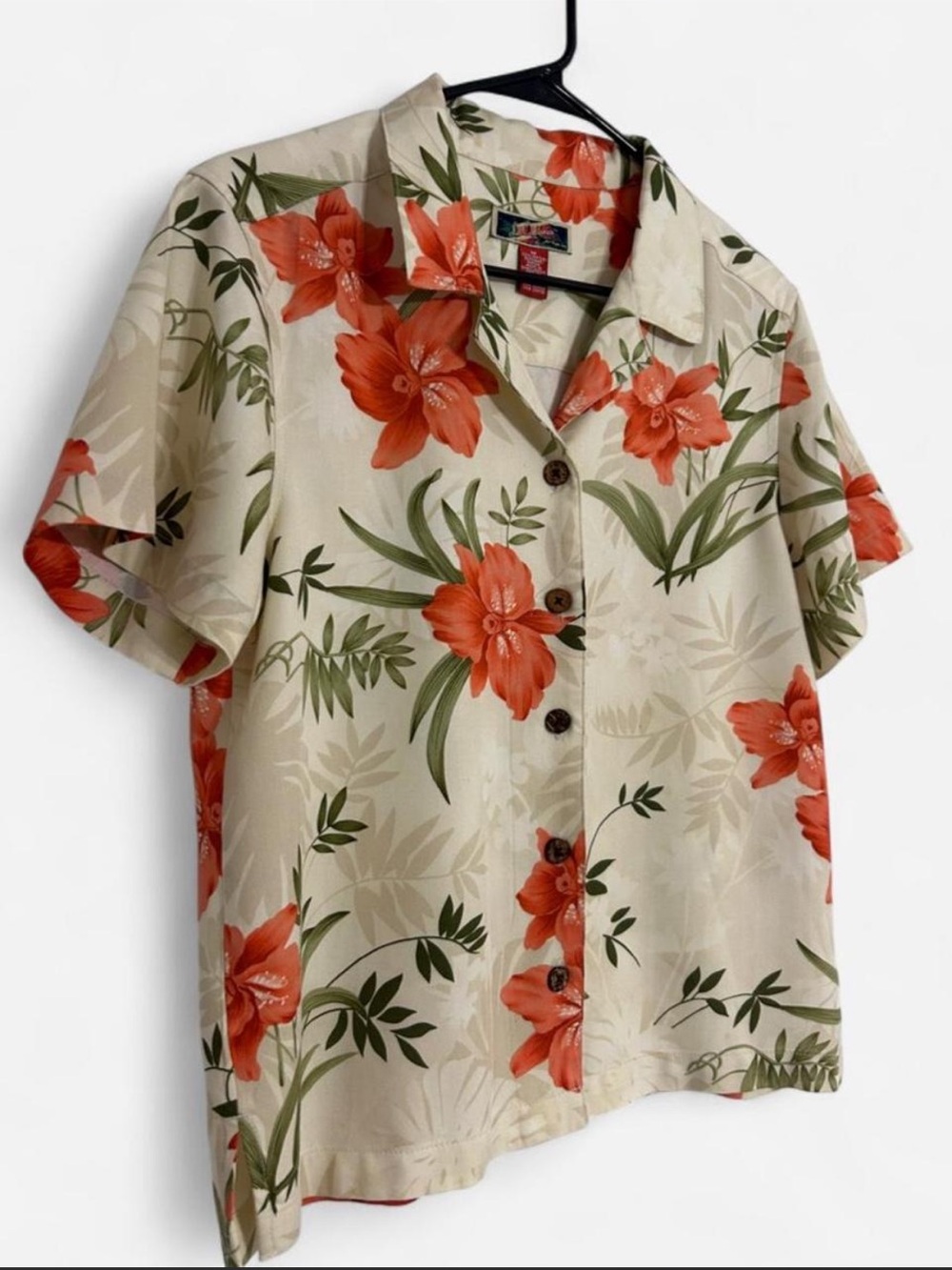 Beige Hawaiian Shirt with Coral Floral Print